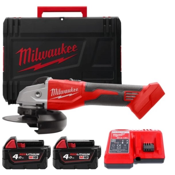 MILWAUKEE Akku vinkelsliber 18V 125mm SAMPAK MED 2 BATTERIER OG LADER