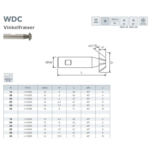 Vinkelfrser HSS-Co5 45&deg; :20mm